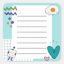 Pegatina Cuadrada Notas Memorias de Square Cute Doodle Personalizado