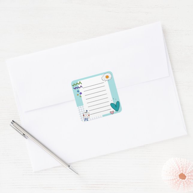 Pegatina Cuadrada Notas Memorias de Square Cute Doodle Personalizado (Sobre)