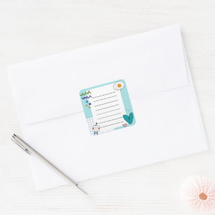 Pegatina Cuadrada Notas Memorias de Square Cute Doodle Personalizado