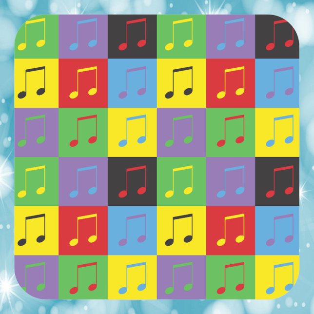 Pegatina Cuadrada Notas musicales 8Patrón de arte pop (A cute sticker with a pop art pattern of 8th music notes.)
