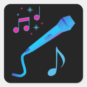 Pegatina Cuadrada Notas musicales de micrófono dibujado a mano azul