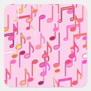 Pegatina Cuadrada Notas musicales impresas - rosa, multi