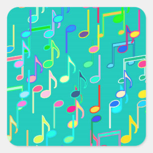 Pegatina Cuadrada Notas musicales impresas - turquesa, multi