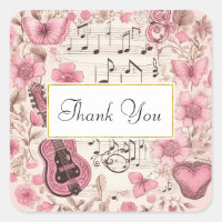 Notas musicales y Flores estilo retro Gracias