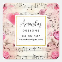 Notas musicales y Rosas Vintage Design Business