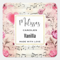 Notas musicales y Rosas Vintage Design Candle Biz