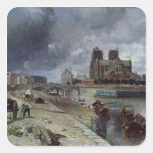 Pegatina Cuadrada Notre-Dame del Quai de la Tournelle, 1852