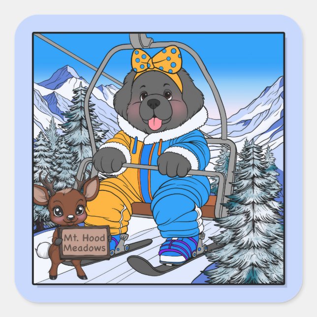 Pegatina Cuadrada Notta Bear Mt. Hood Meadows Newfoundland Ski Lift (Anverso)