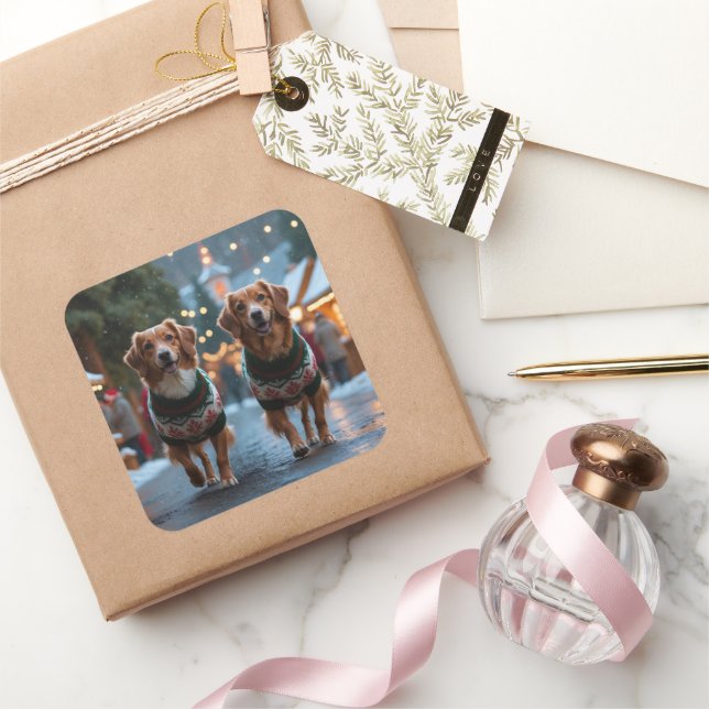 Pegatina Cuadrada Nova Scotia Duck Toller Christmas Snow Holiday (Regalar)