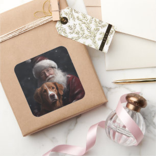 Pegatina Cuadrada Nova Scotia Duck Toller Con Santa Claus Festividad