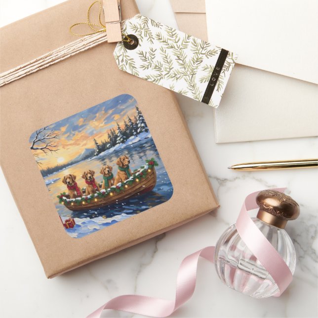 Pegatina Cuadrada Nova Scotia Duck Tolling Retriever Christmas Boat  (Regalar)