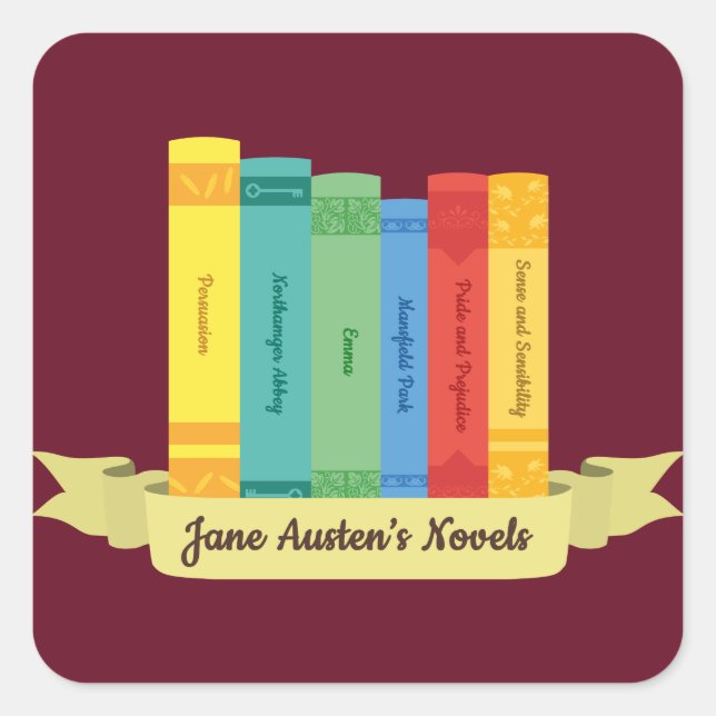 Pegatina Cuadrada Novelas de Jane Austen III (Anverso)