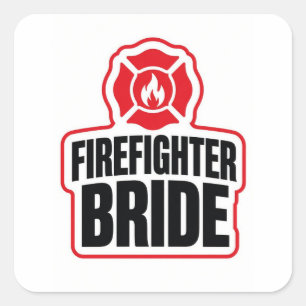 Pegatina Cuadrada Novia Bombero