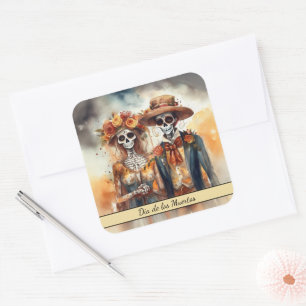 Pegatina Cuadrada Novia Calavera de Azúcar, personalizado