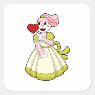 Pegatina Cuadrada Novia conejo con vestido de novia.PNG