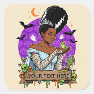 Pegatina Cuadrada Novia de Frankenstein Novia Negra Glamurosa 