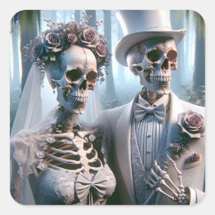 Pegatina Cuadrada Novia De Halloween Y Groom