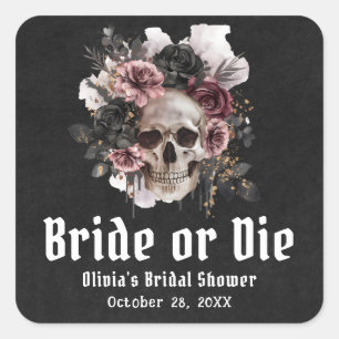 Pegatina Cuadrada Novia de la Flor de Halloween Calavera o Muere Des