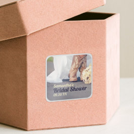 Pegatina Cuadrada Novia de Texas en Boots, ducha de novias