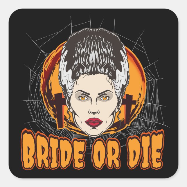 Pegatina Cuadrada Novia o morir (Anverso)