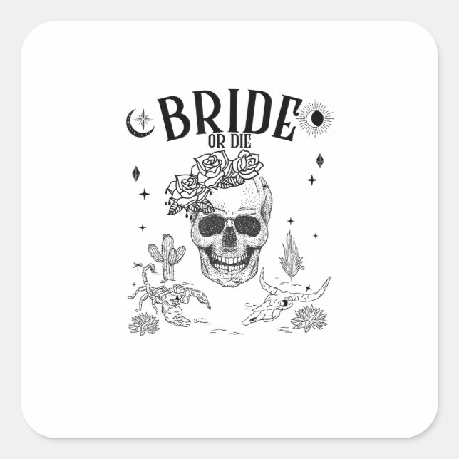 Pegatina Cuadrada Novia o Muere Hasta Que La Muerte Nos Separe Fiest (Anverso)