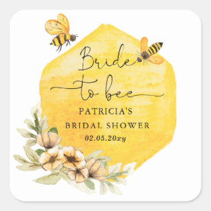 Pegatina Cuadrada Novia Para Ser Panal de Abejas Floral Despedida de