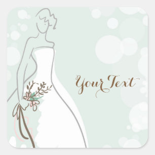 Pegatina Cuadrada Novia sobre fondo verde de menta