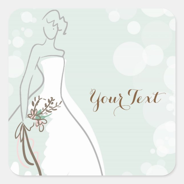 Pegatina Cuadrada Novia sobre fondo verde de menta (Anverso)