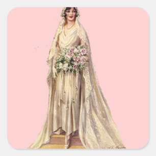Pegatina Cuadrada Novia Vintage