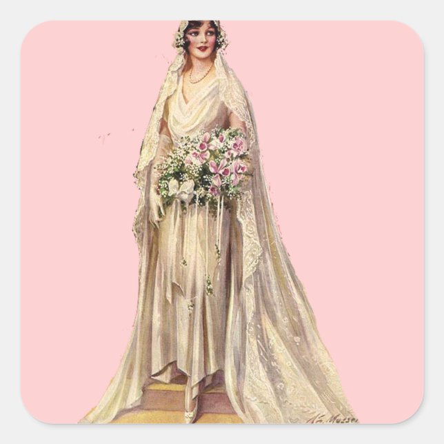Pegatina Cuadrada Novia Vintage (Anverso)