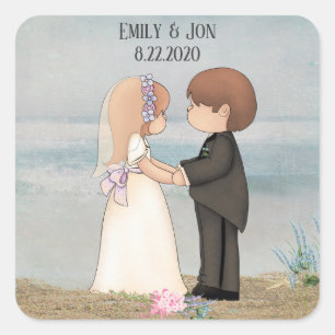 Pegatina Cuadrada novia y novio bonitos en la playa