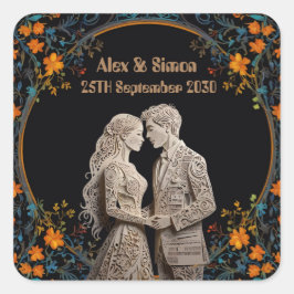Pegatina Cuadrada Novia y Novio Clásico Real