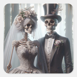 Pegatina Cuadrada Novia y Novio de Halloween