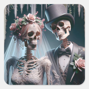 Pegatina Cuadrada Novia y Novio de Halloween
