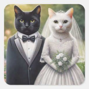 Pegatina Cuadrada Novia y Novio Gatos