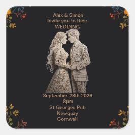 Pegatina Cuadrada Novia y Novio Royal Clásico