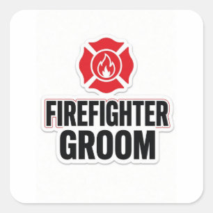 Pegatina Cuadrada Novio Bombero