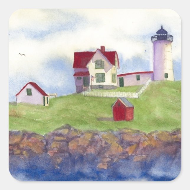 Pegatina Cuadrada Nubble Light House York Maine (Anverso)