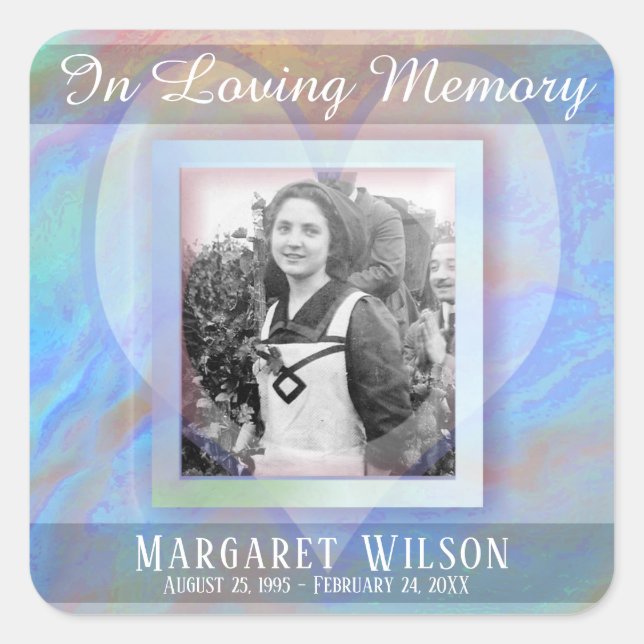 Pegatina Cuadrada Nube arcoiris conmemorativa - Añadir foto (Anverso)