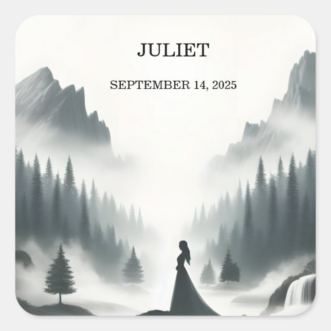 Pegatina Cuadrada Nube de lluvia del río Ducha de regalos de la novi (Anverso)