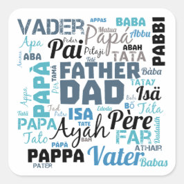 Pegatina Cuadrada Nube de palabras de tipografía Padre Papá 