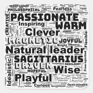 Pegatina Cuadrada Nube de palabras inspiración Zodiaco Sagitario