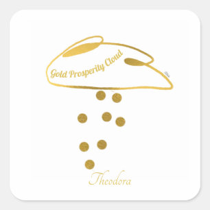 Pegatina Cuadrada Nube divertida de prosperidad del oro blanco