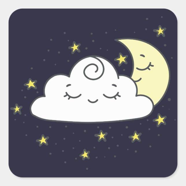 Pegatina Cuadrada Nube y luna (Anverso)