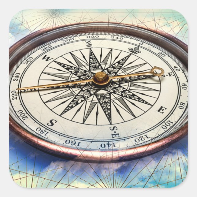 Pegatina Cuadrada Nubes de brújula (Anverso)