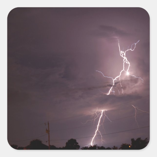 Pegatina Cuadrada Nubes de tormenta de relámpago nocturno (Anverso)