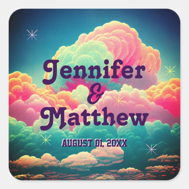 Pegatina Cuadrada Nubes Divertidas de Algodón de Azúcar Pastel (Anverso)