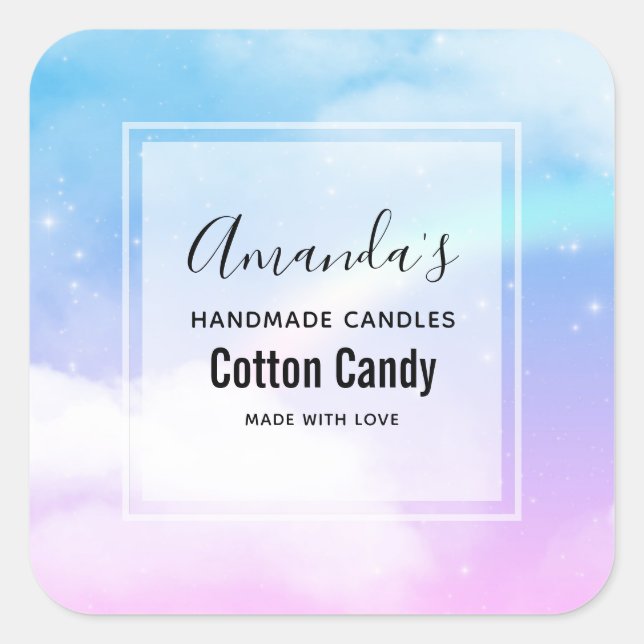 Pegatina Cuadrada Nubes pastel mágicas y un negocio de velas arcoiri (Anverso)