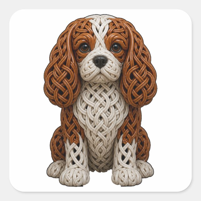 Pegatina Cuadrada Nudo Celta Cavapoo Blenheim (Anverso)