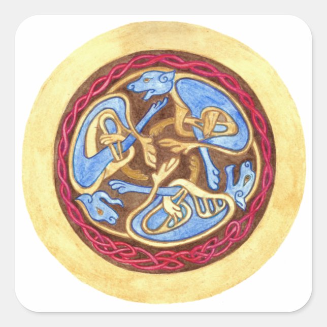 Pegatina Cuadrada Nudo sin fin con animales (Anverso)